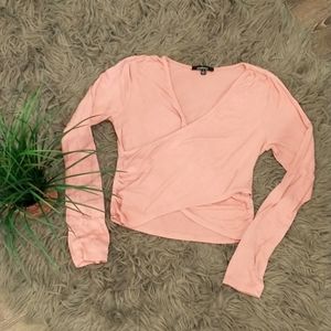 Blush rose colored small crop top long sleeve